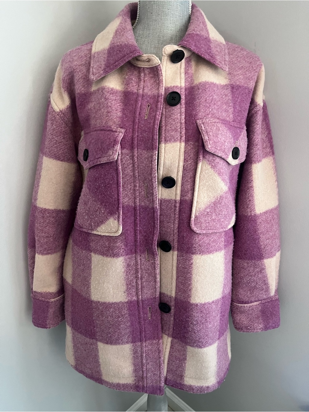 BCBGeneration Pink and Cream Plaid Utility Shacket